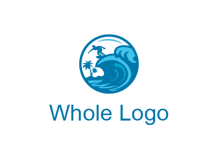 palm trees with man surfing on waves in circle