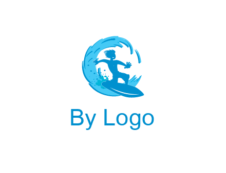 abstract man surfing in waves