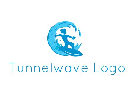 abstract man surfing in waves