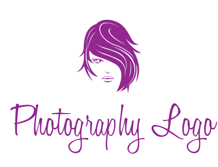 head of woman with short hair across face beauty logo icon