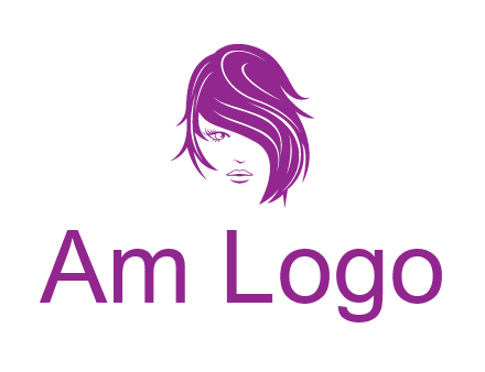 head of woman with short hair across face beauty logo icon