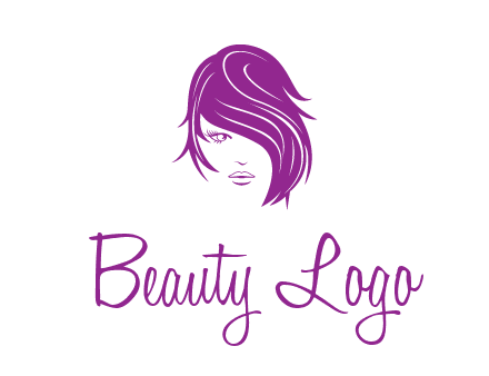 head of woman with short hair across face beauty logo icon