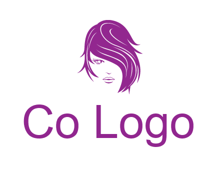 head of woman with short hair across face beauty logo icon