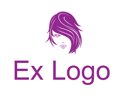 head of woman with short hair across face beauty logo icon