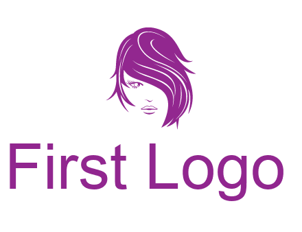 head of woman with short hair across face beauty logo icon