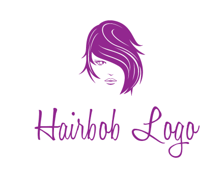 head of woman with short hair across face beauty logo icon