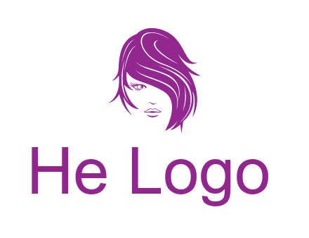 head of woman with short hair across face beauty logo icon