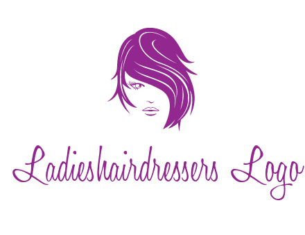 head of woman with short hair across face beauty logo icon