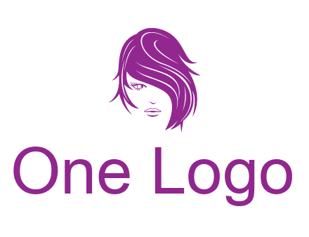 head of woman with short hair across face beauty logo icon