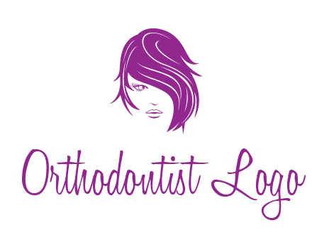 head of woman with short hair across face beauty logo icon