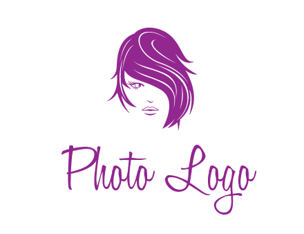 head of woman with short hair across face beauty logo icon