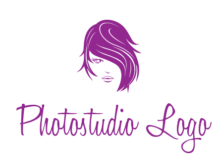 head of woman with short hair across face beauty logo icon