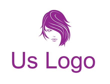 head of woman with short hair across face beauty logo icon