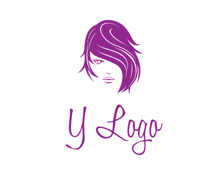 head of woman with short hair across face beauty logo icon