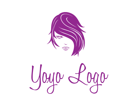 head of woman with short hair across face beauty logo icon