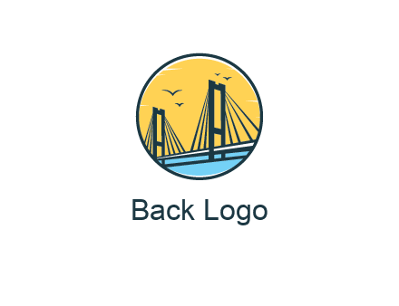 cable bridge with sea and birds in circle