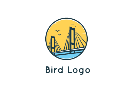 cable bridge with sea and birds in circle
