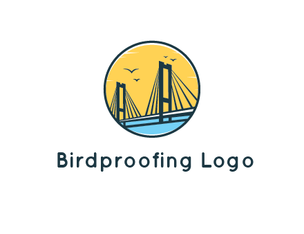 cable bridge with sea and birds in circle