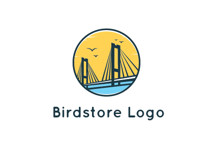 cable bridge with sea and birds in circle