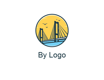 cable bridge with sea and birds in circle