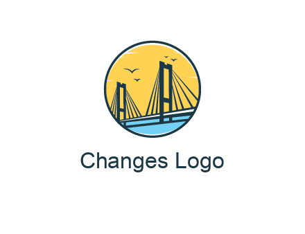 cable bridge with sea and birds in circle