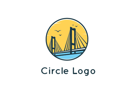cable bridge with sea and birds in circle