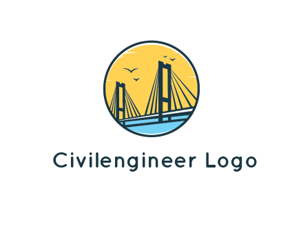 cable bridge with sea and birds in circle