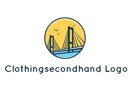 cable bridge with sea and birds in circle