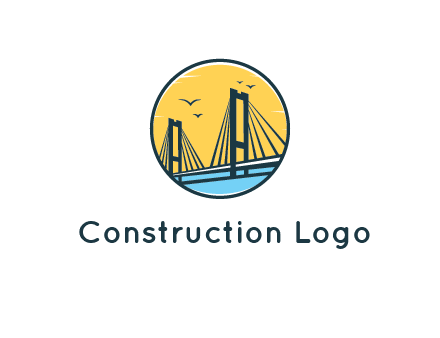 cable bridge with sea and birds in circle