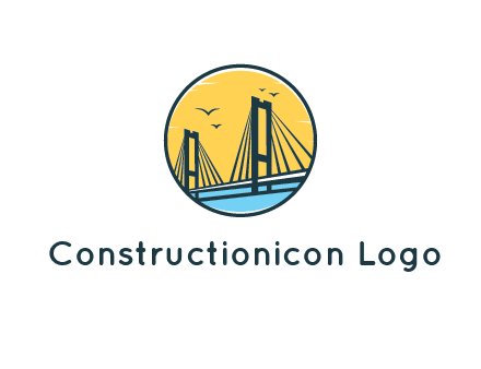 cable bridge with sea and birds in circle