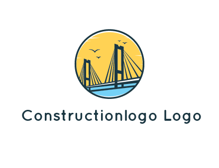 cable bridge with sea and birds in circle