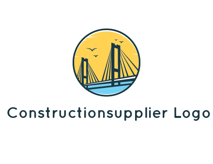 cable bridge with sea and birds in circle