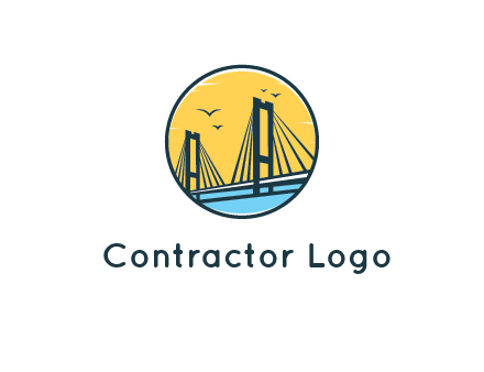 cable bridge with sea and birds in circle