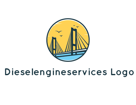 cable bridge with sea and birds in circle