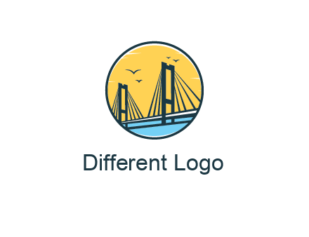 cable bridge with sea and birds in circle
