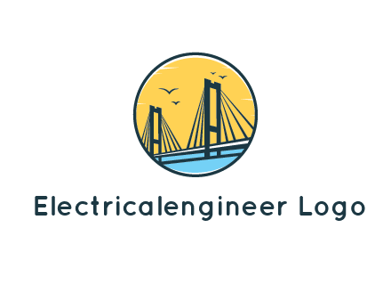 cable bridge with sea and birds in circle