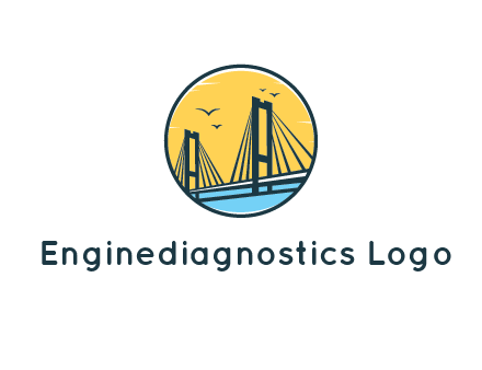 cable bridge with sea and birds in circle