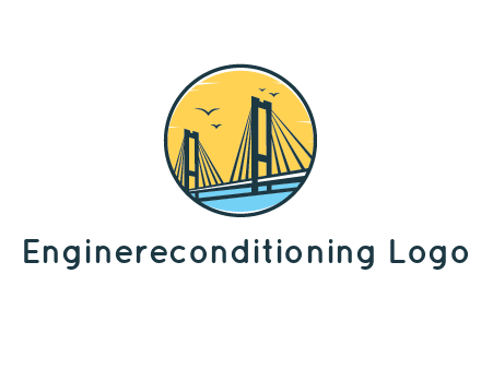 cable bridge with sea and birds in circle