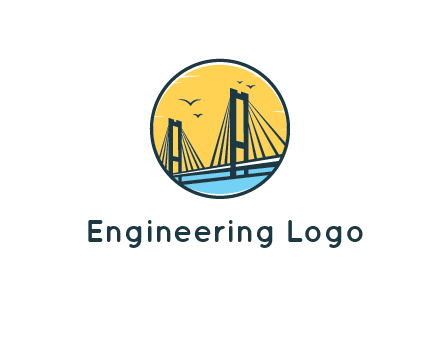 cable bridge with sea and birds in circle