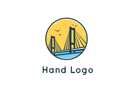 cable bridge with sea and birds in circle