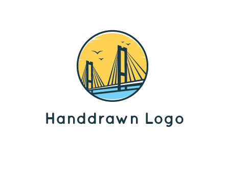 cable bridge with sea and birds in circle