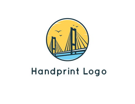 cable bridge with sea and birds in circle