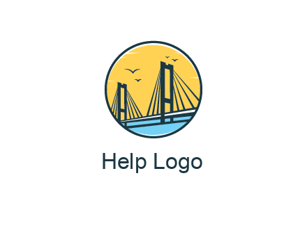 cable bridge with sea and birds in circle