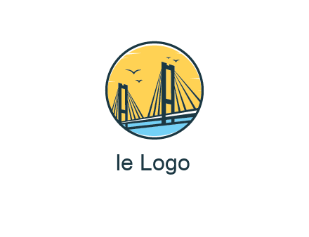 cable bridge with sea and birds in circle