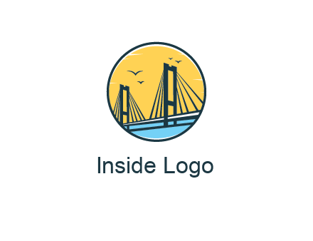 cable bridge with sea and birds in circle