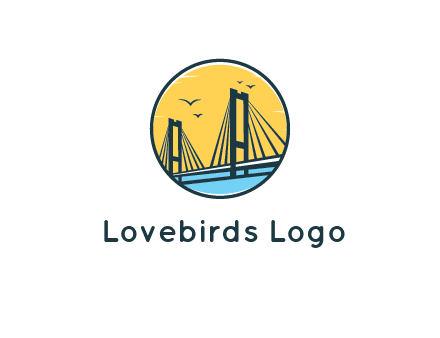 cable bridge with sea and birds in circle