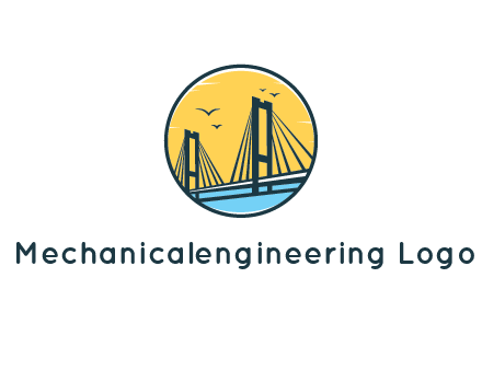 cable bridge with sea and birds in circle