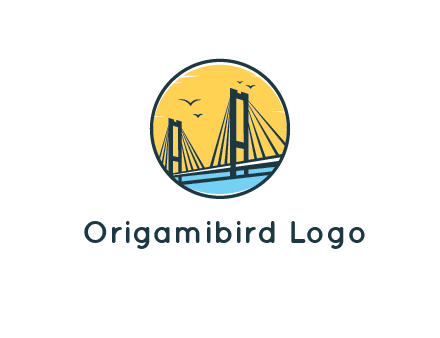 cable bridge with sea and birds in circle