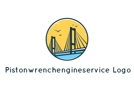 cable bridge with sea and birds in circle