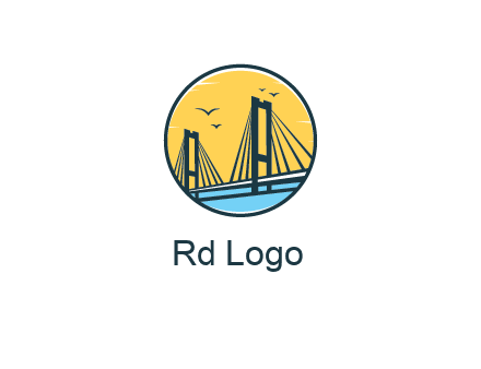 cable bridge with sea and birds in circle